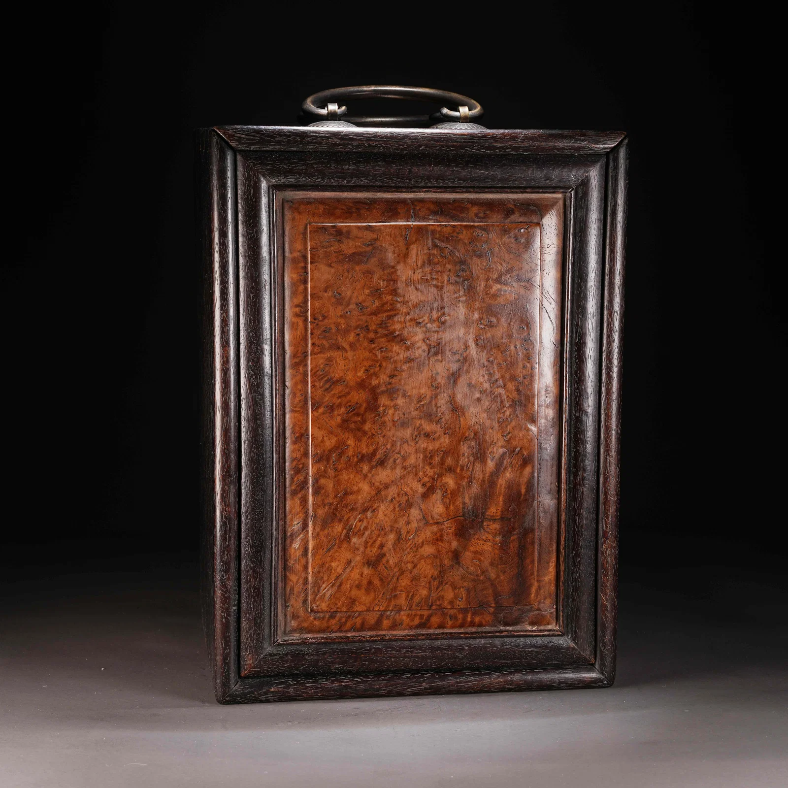 A ZITAN COVERED BOX INLAID WITH BURL WOOD