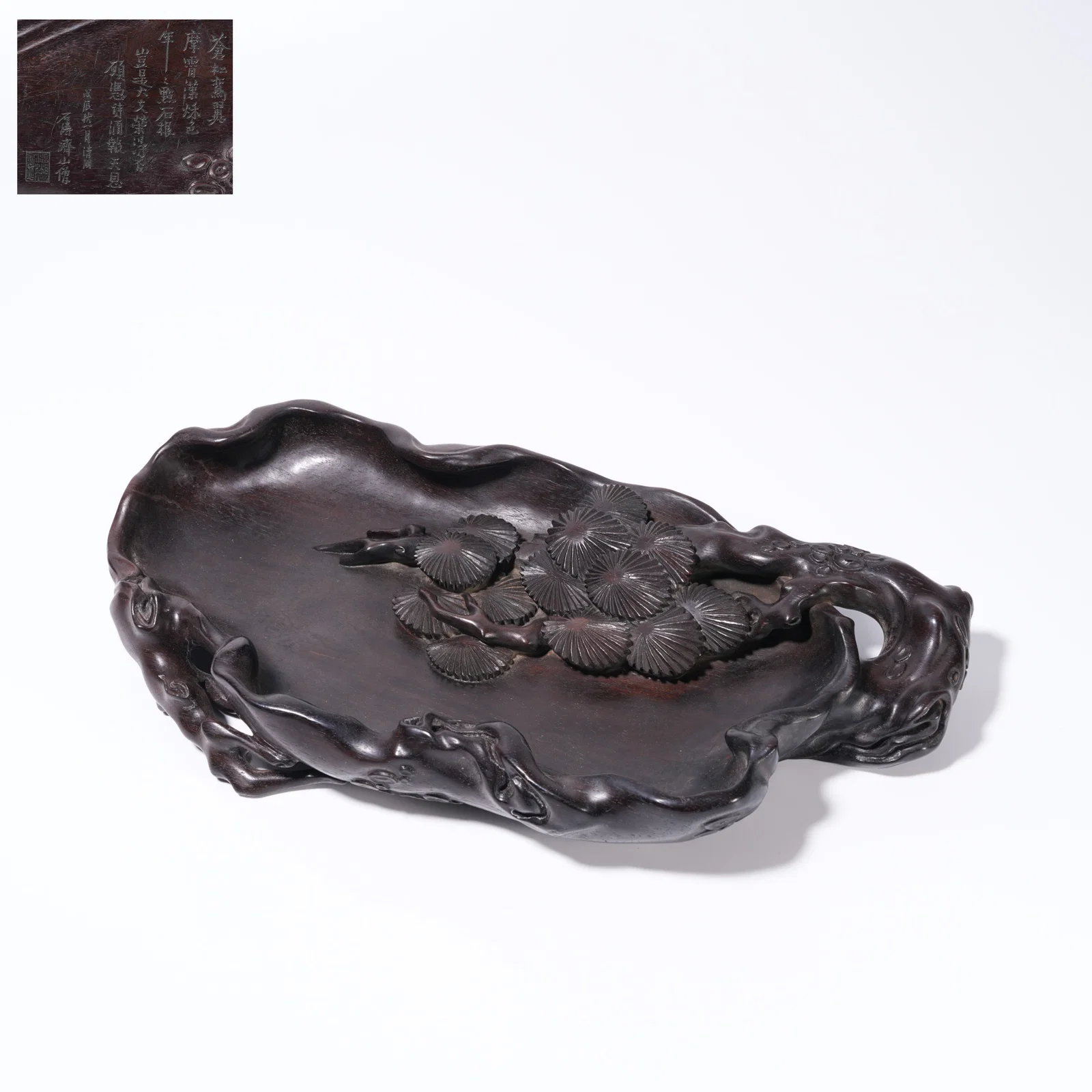 A ZITAN WOOD CARVING PINE-PATTERN WASH