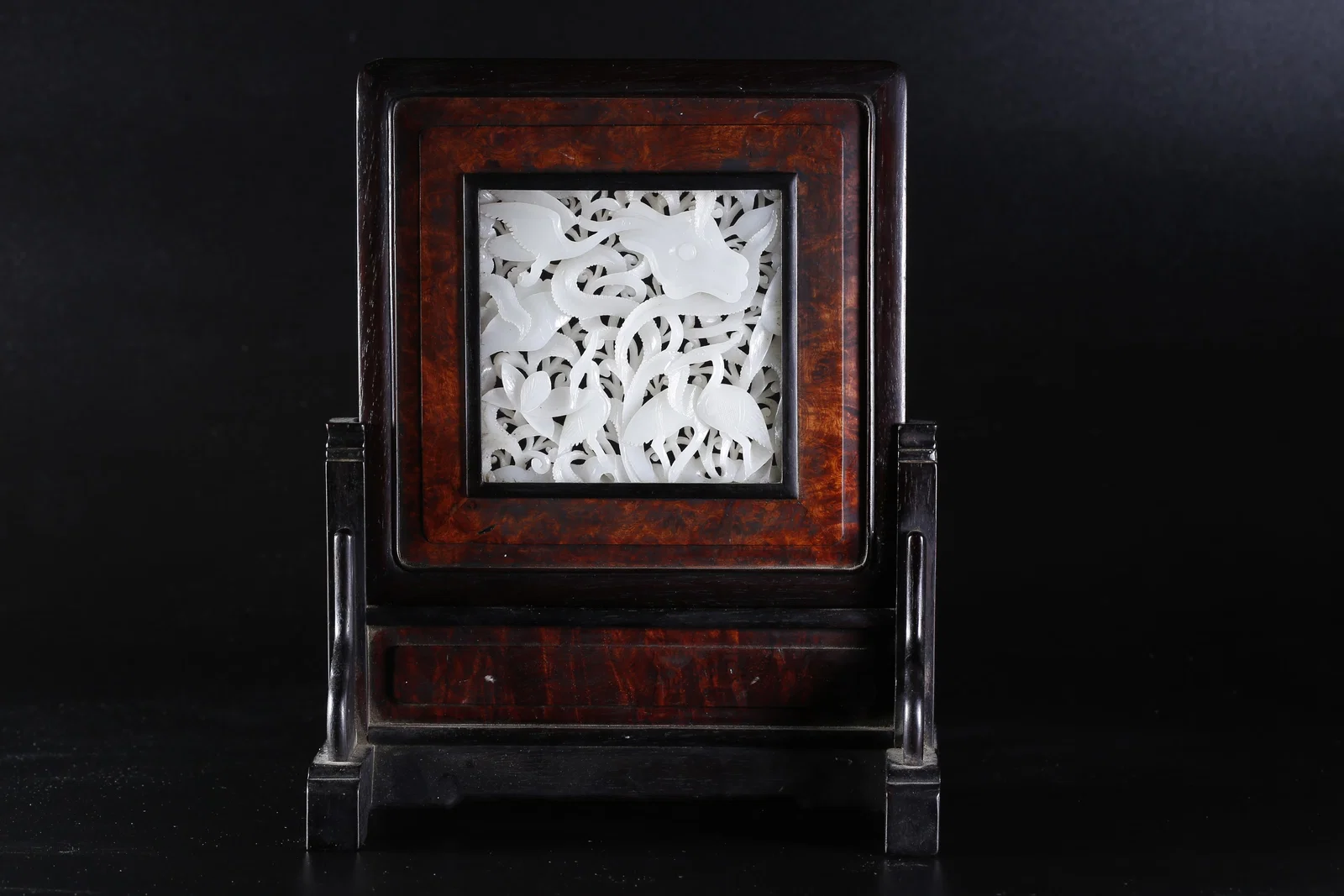 A ZITAN WOOD TABLE SCREEN INLAID WITH HETIAN JADE