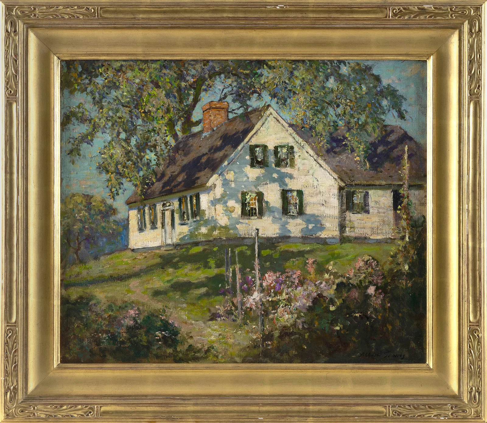 ABBOTT FULLER GRAVES (Massachusetts/Maine, 1859-1936), "Gardens, Hilltop Cape"., Oil on canvas, 18"