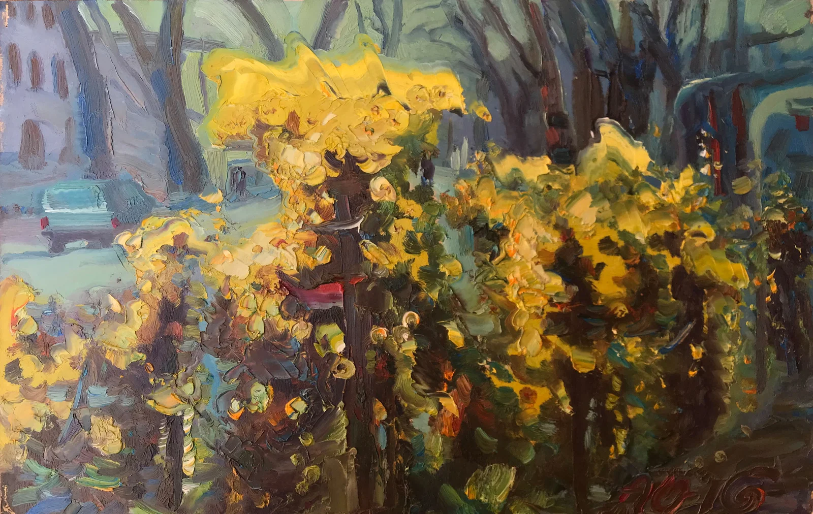 Abstract Oil painting Autumn flowers Onyshchenko