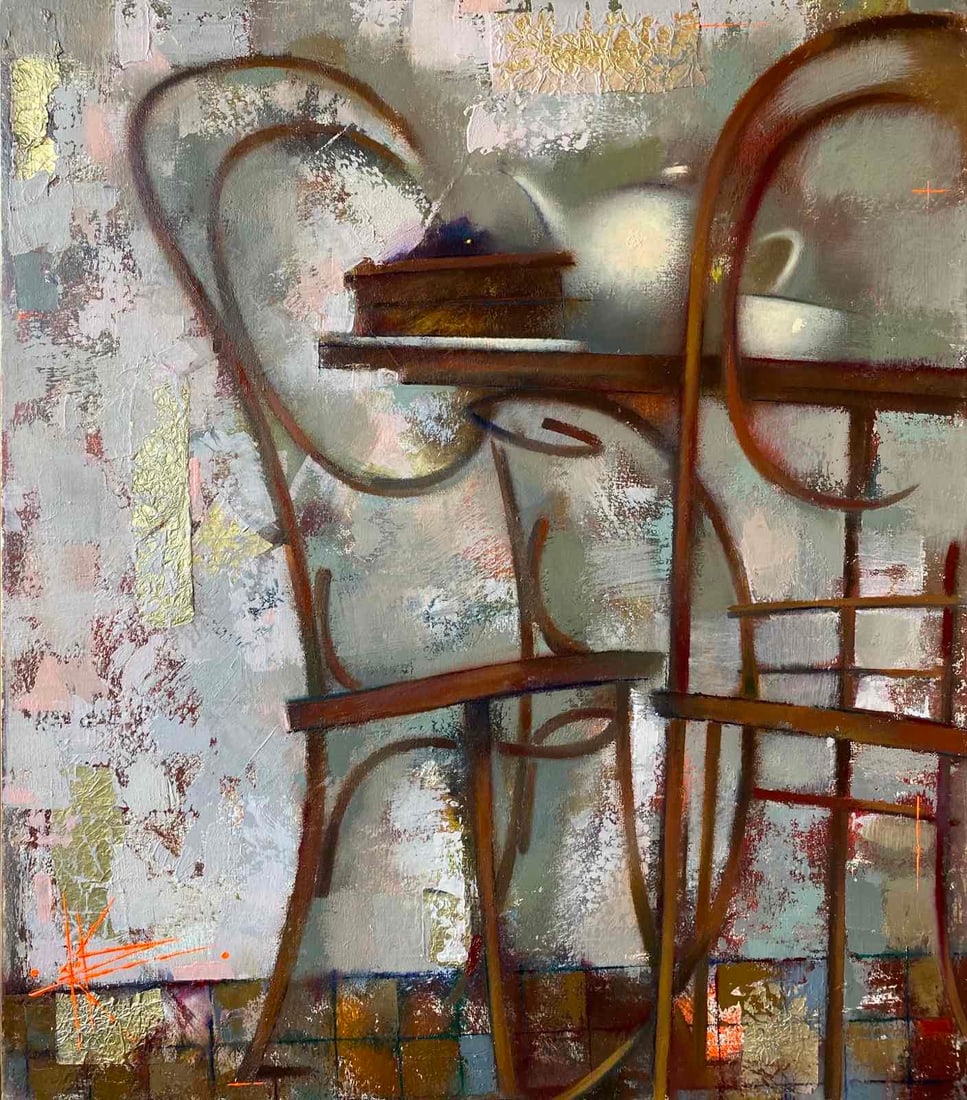 Abstract Oil painting Sacher cake Oksana Kyrylenko