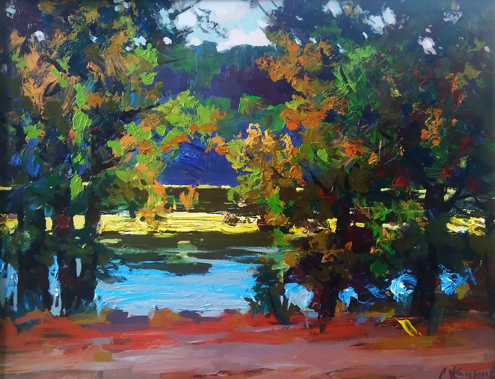 Acrylic painting By the river Serhii Kachyn