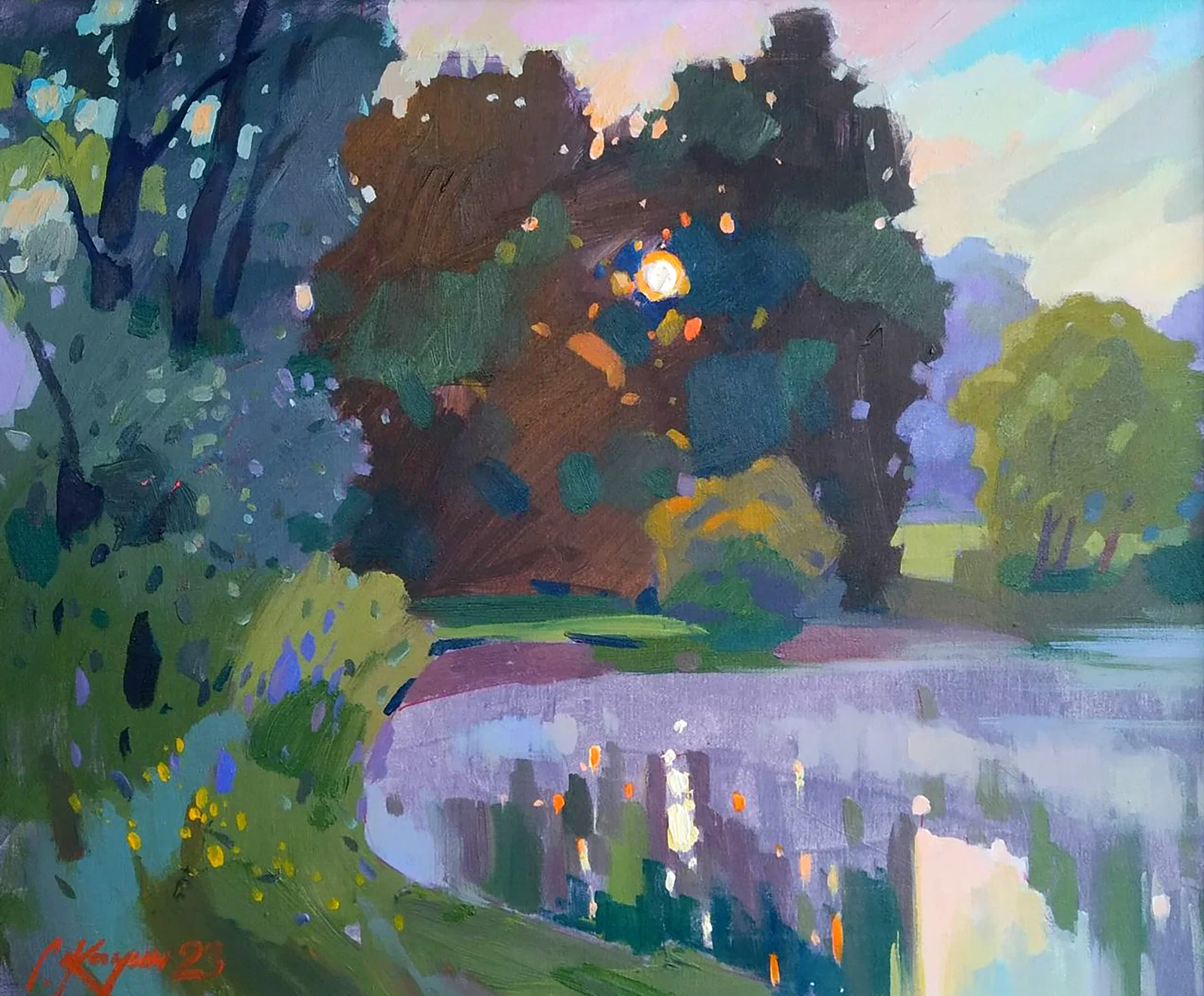 Acrylic painting Dawn in nature Serhii Kachyn