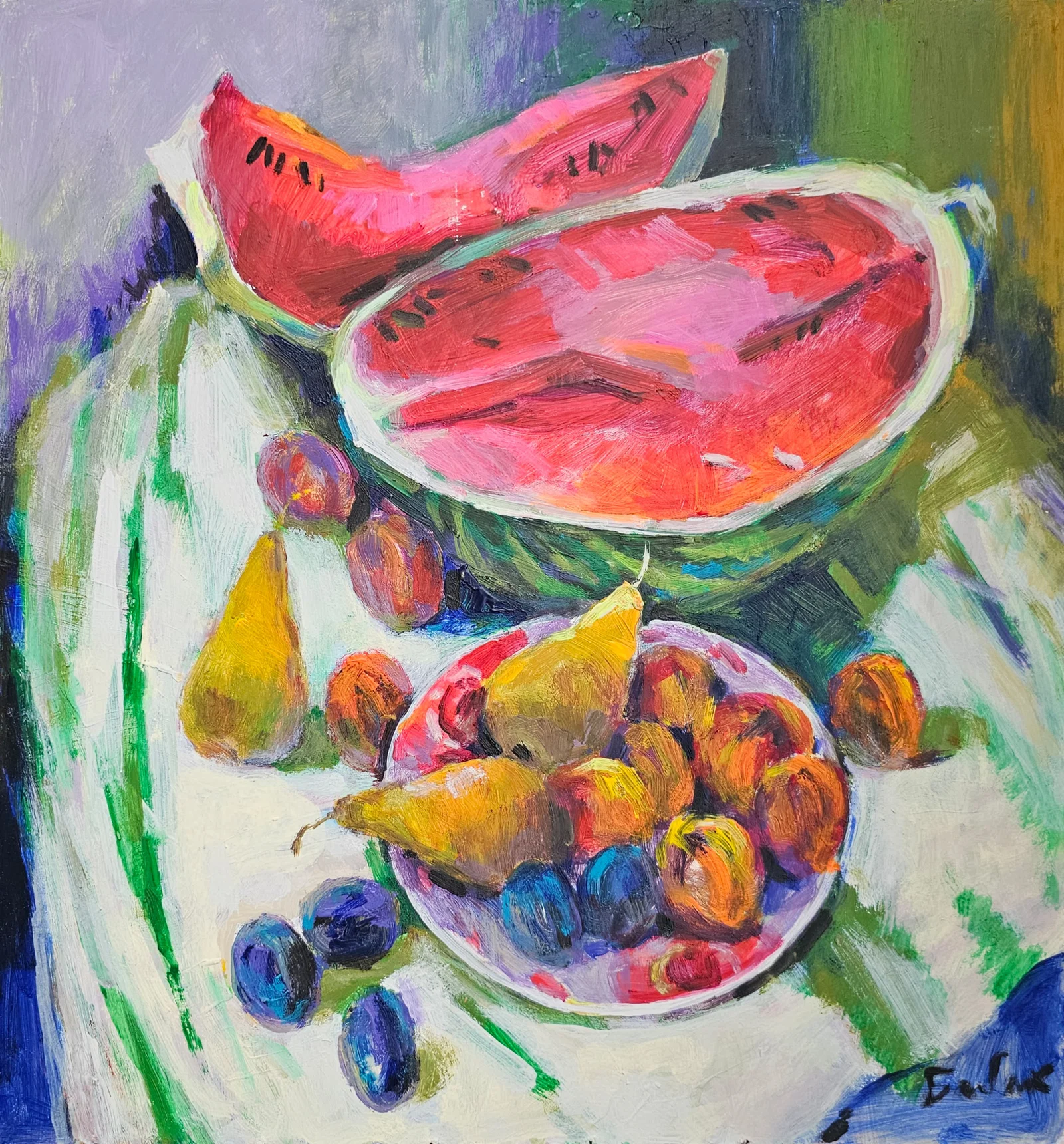 Acrylic painting festive watermelon Vyacheslav Petrovich Babac