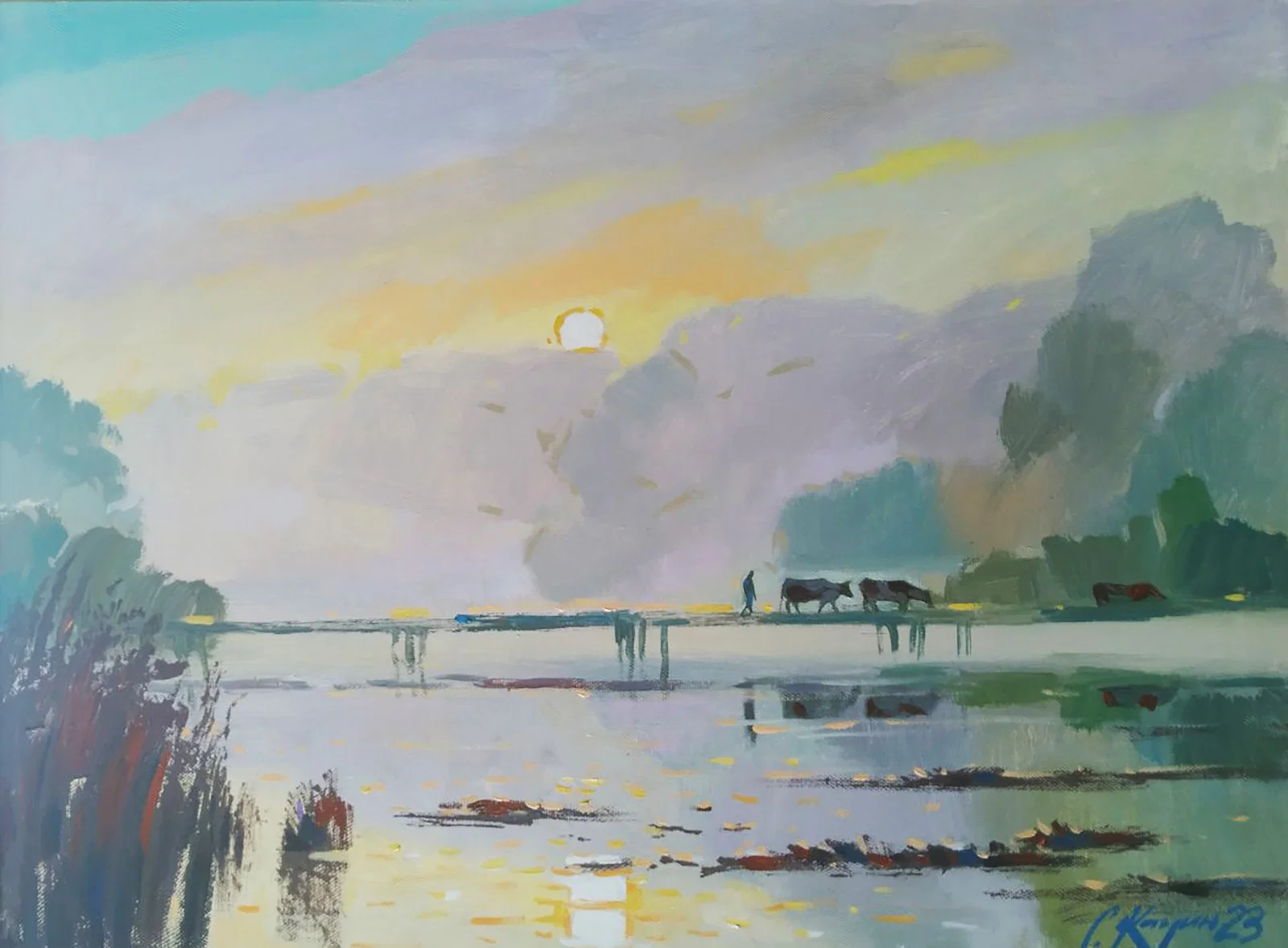 Acrylic painting Foggy morning Serhii Kachyn