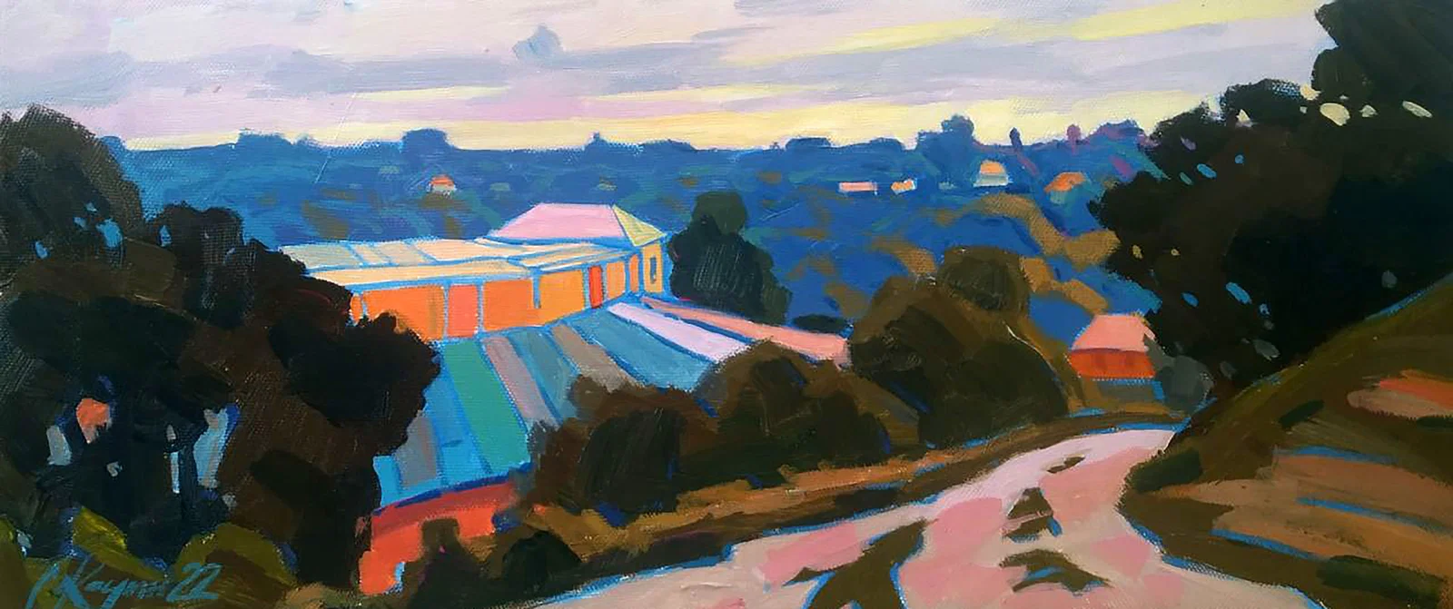 Acrylic painting Quiet evening in the city Serhii Kachyn