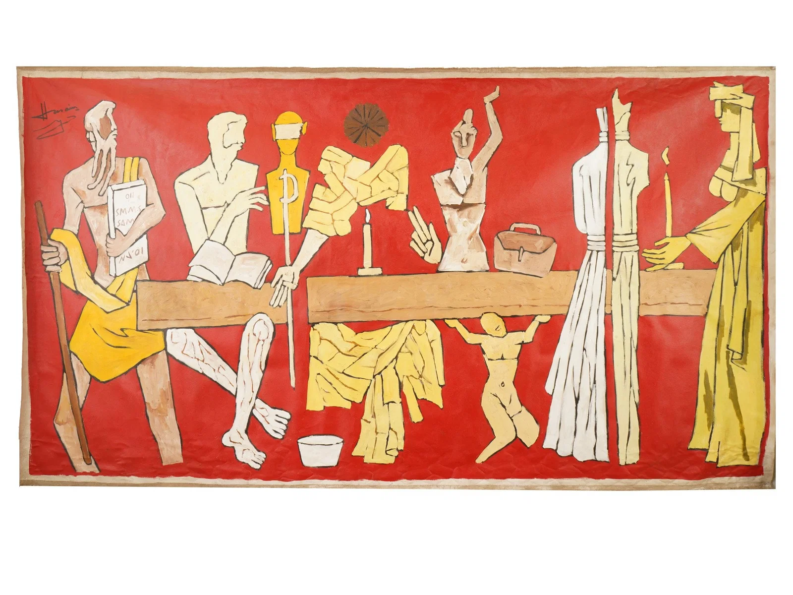 ACRYLIC PAINTING SIGNED MAQBOOL FIDA HUSAIN W COA