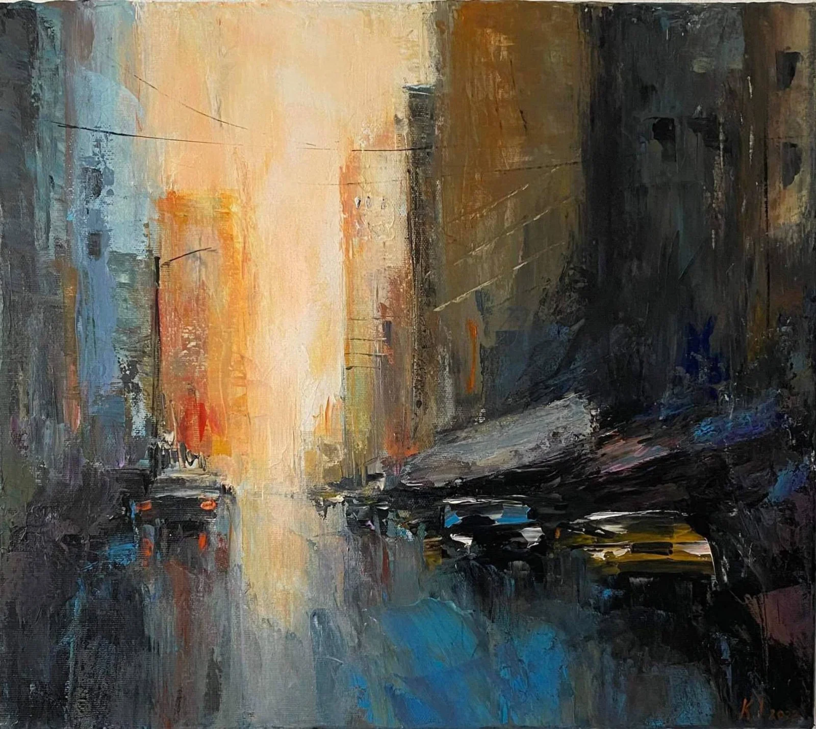 Acrylic painting Sunny Kyiv street Igor Kutsenko
