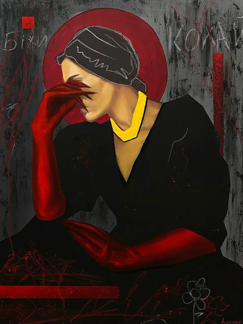 Acrylic painting To love a woman or run away Maksym Newskulenko