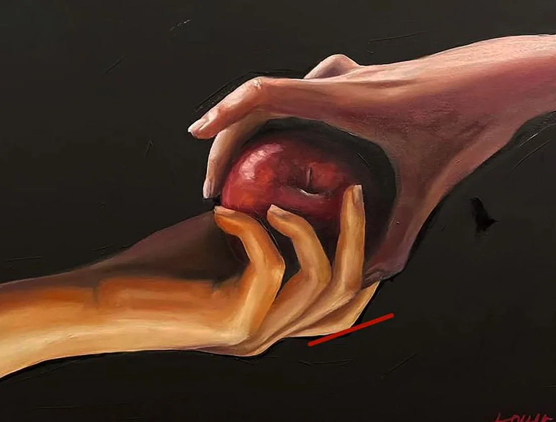 Acrylic painting Touch the Forbidden Fruit Maksym Newskulenko
