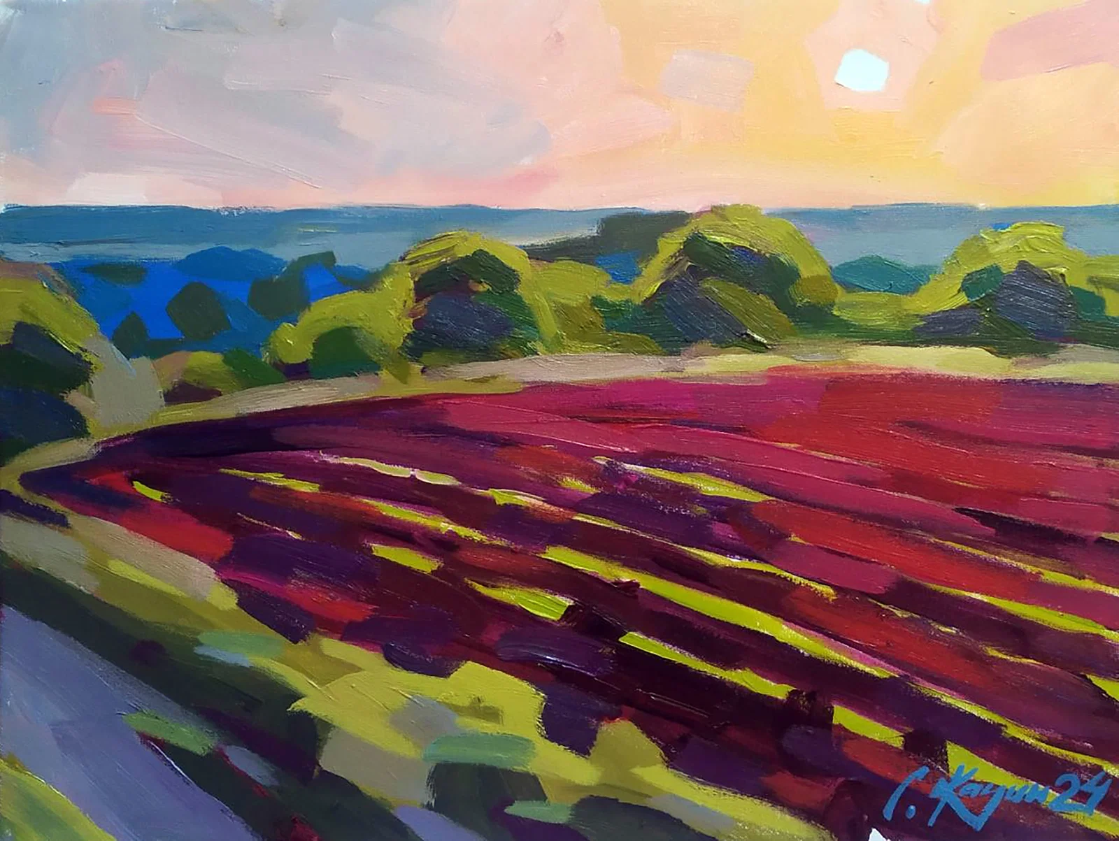 Acrylic painting Warm evening in the field Serhii Kachyn