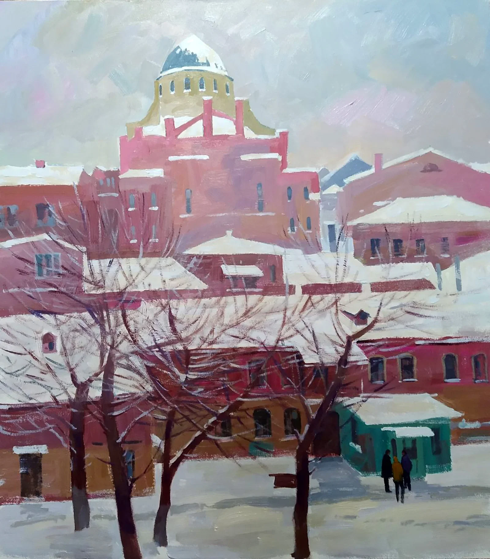 Acrylic painting Winter day in the city Serhii Kachyn