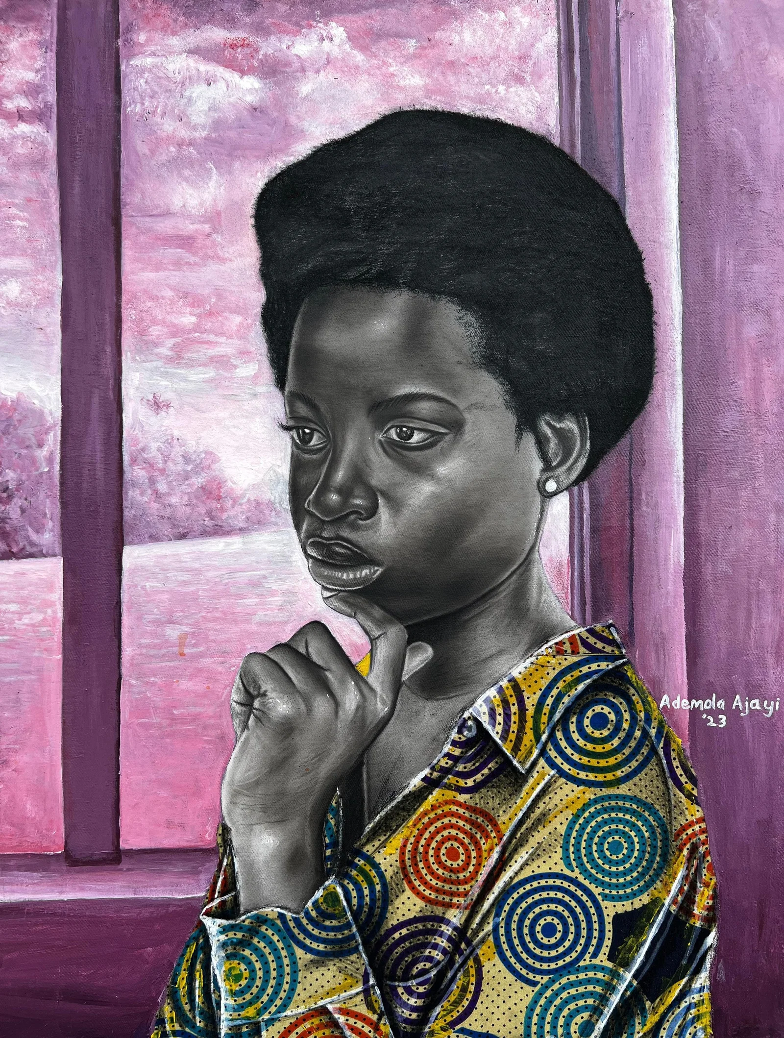 Ademola Clement Ajayi, Meditation - 2st Century, Contemporary, Figurative Portrait, Africa Dress,