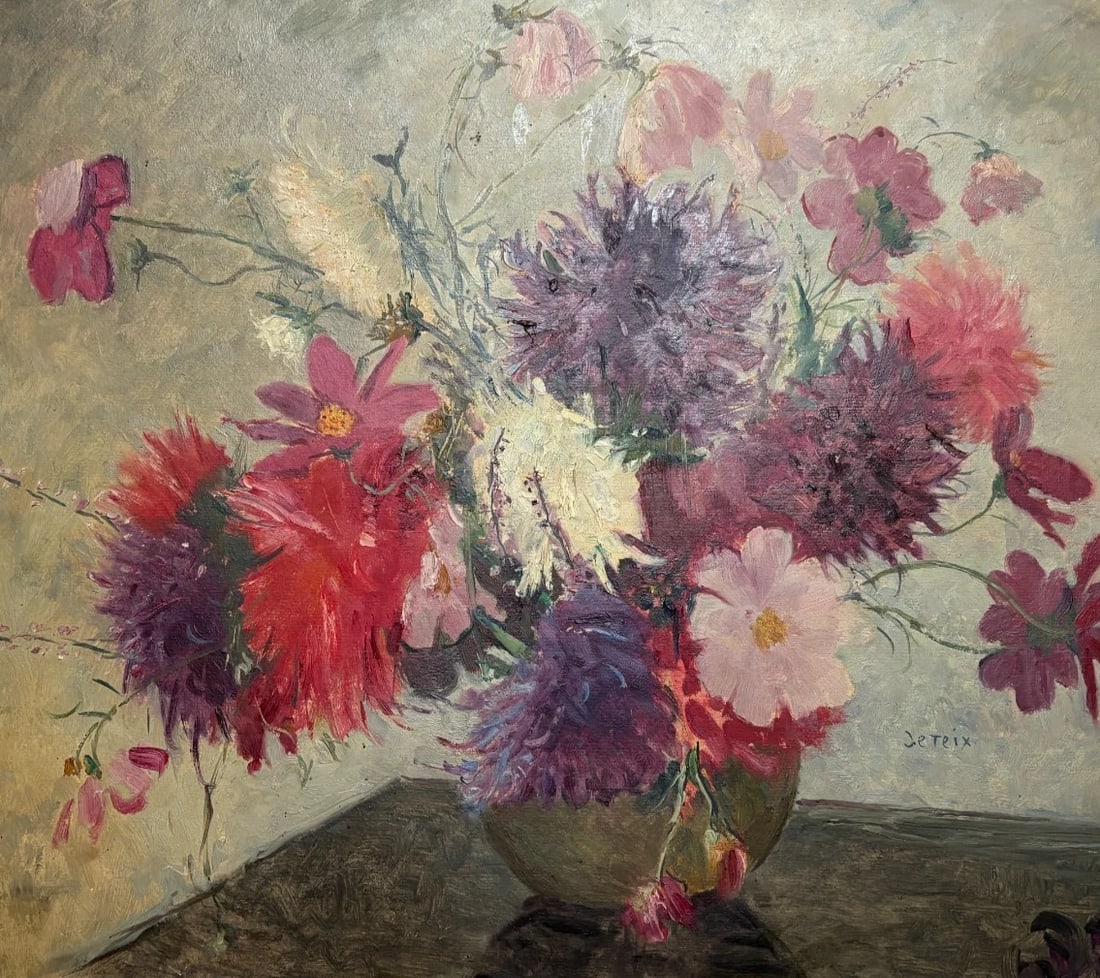Adolphe DETEIX Painting Still Life, Flowers, Vase signed - Antique Original