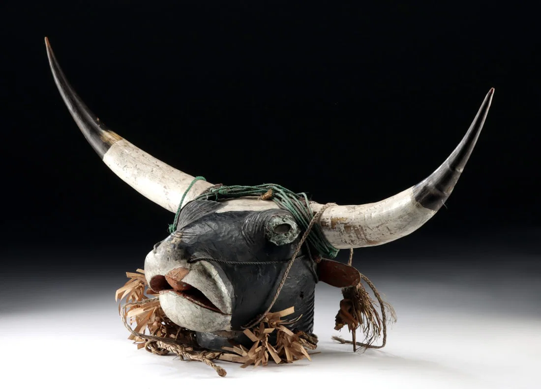 African Bidjogo Wood Dugn'be (Bovine Helmet Mask)