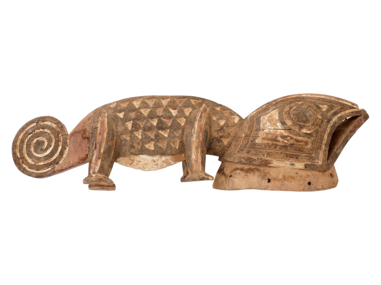 AFRICAN BURKINA FASO BOBO TRIBE WOODEN CHAMELEON MASK