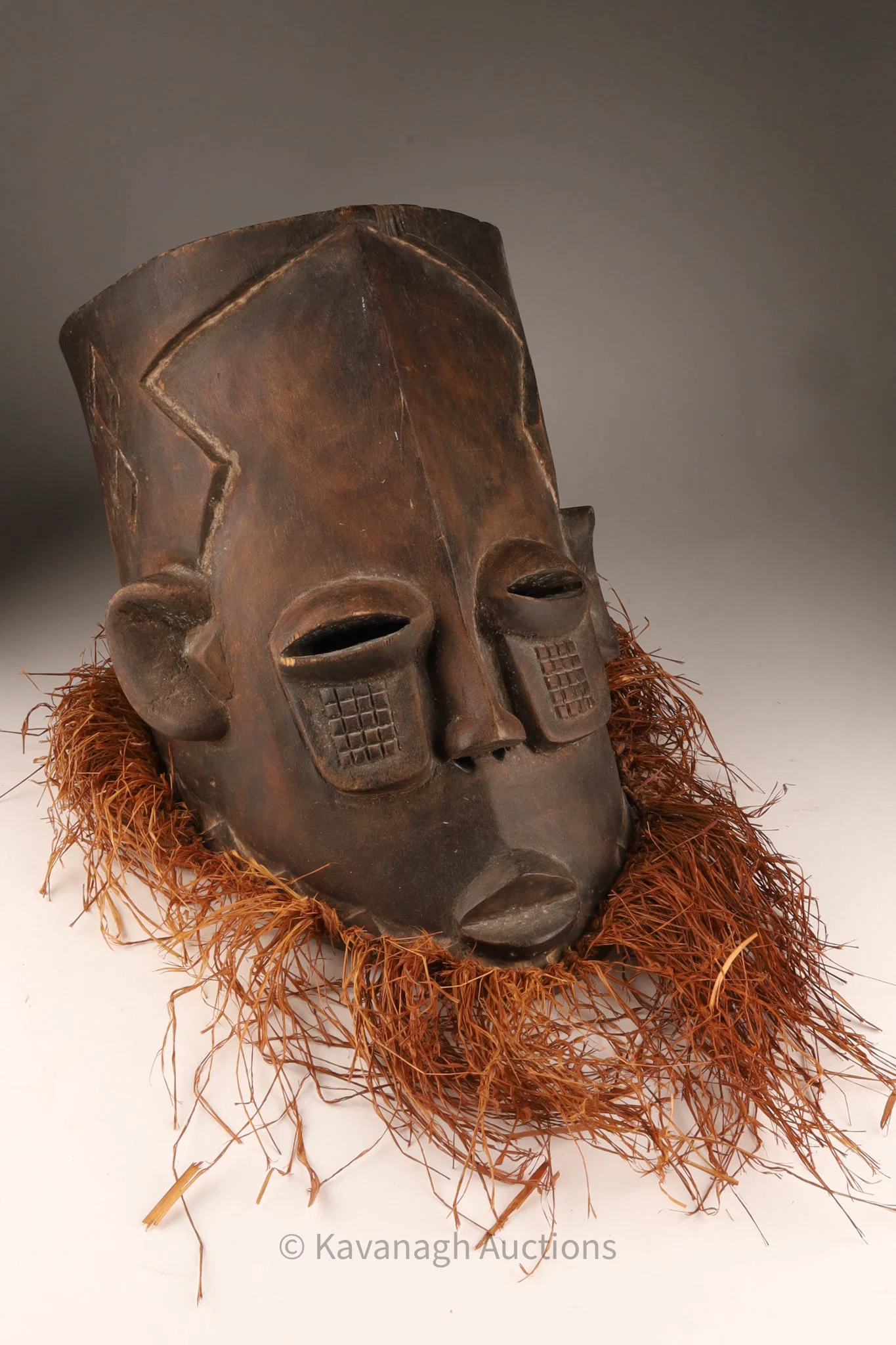 African Kuba Helmet Mask with Raffia Collar, Democratic Republic of Congo