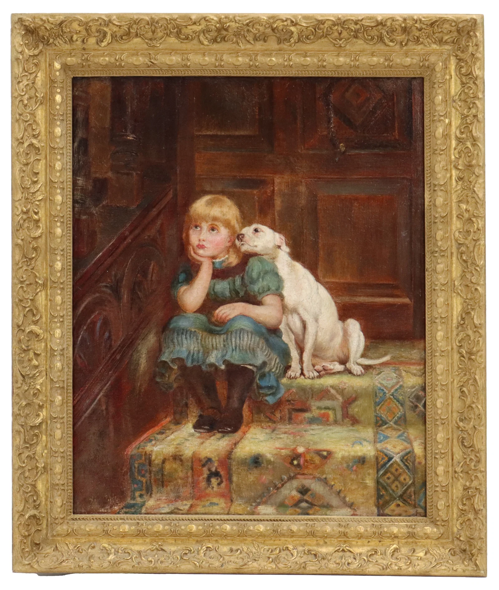 After Briton Riviere (1840-1920) British, Oil on Canvas Girl with Dog "Sympathy"