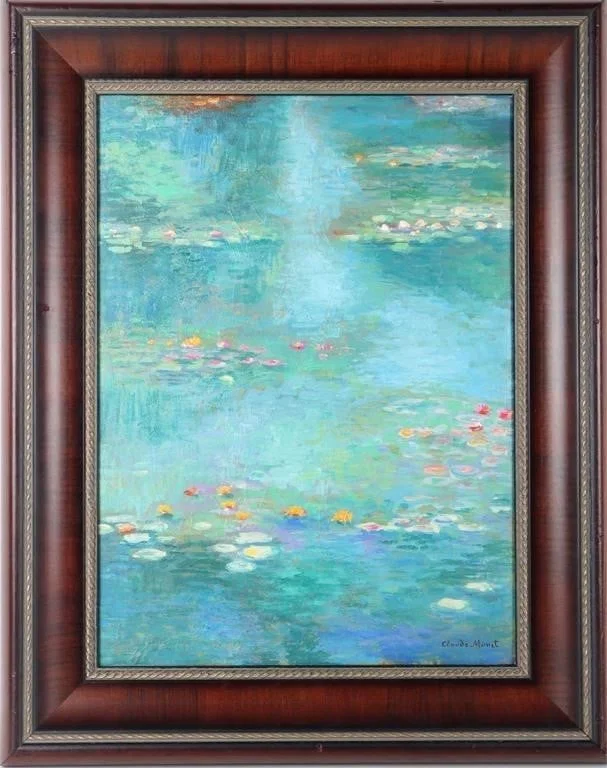 AFTER CLAUDE MONET 'NYMPHEAS' OIL ON CANVAS FRAMED