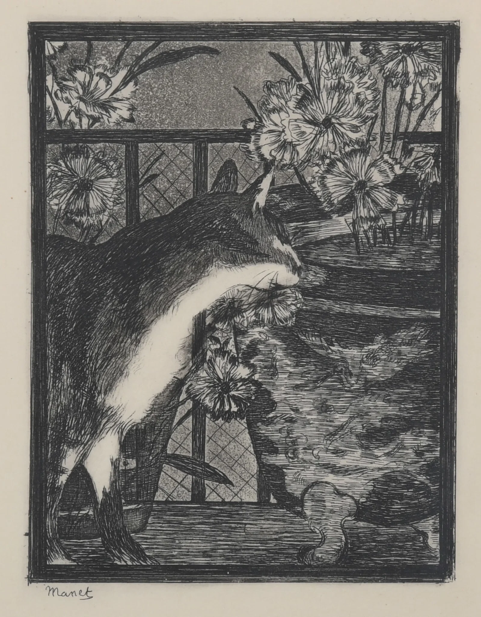 After Edouard Manet (French, 1832-1883), "Le Chat et Les Fleurs," etching