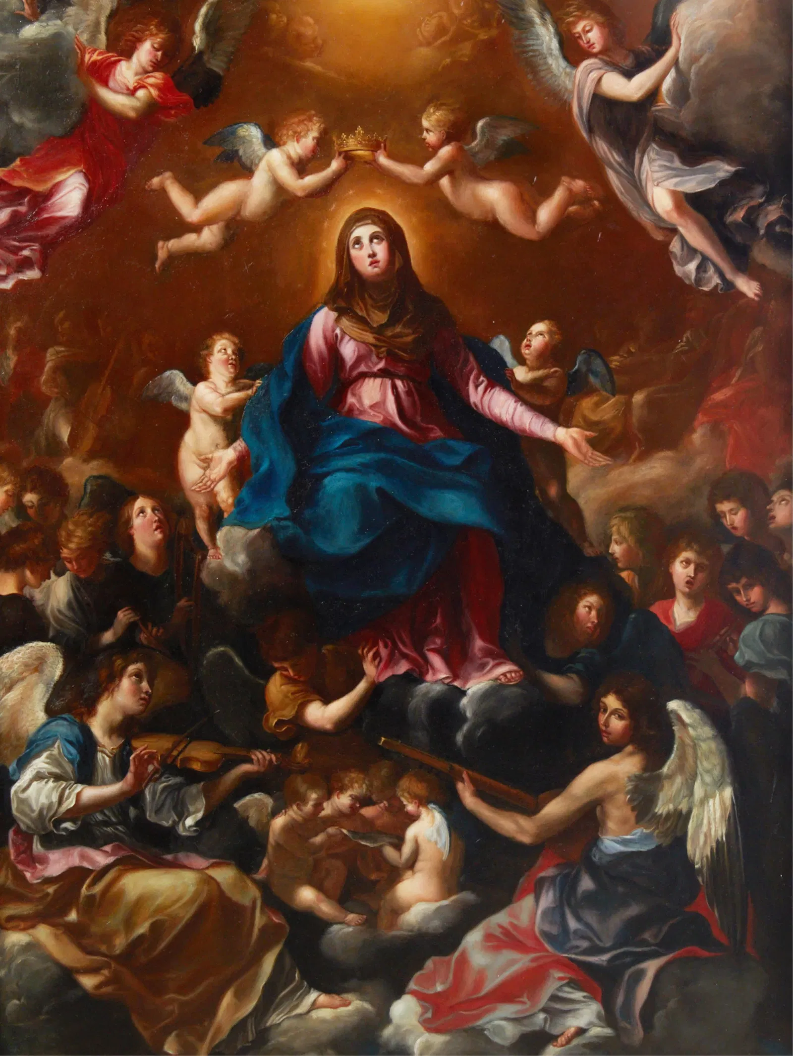 After Guido Reni (Italian, 1575-1642), Ascension and Coronation of the Virgin, oil on copper
