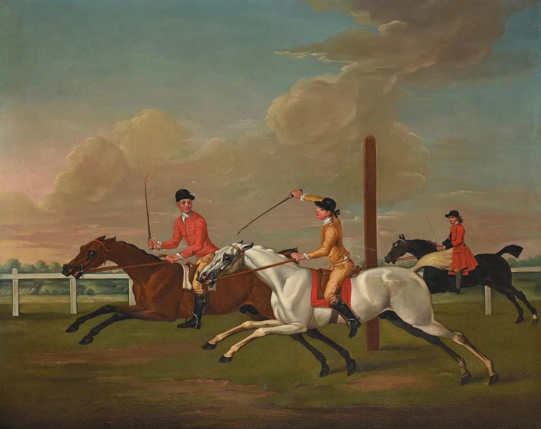 AFTER JAMES SEYMOUR, MR SEYMOUR'S SPOT BEATING MR FAUQUIER'S CINNAMON AT NEWMARK