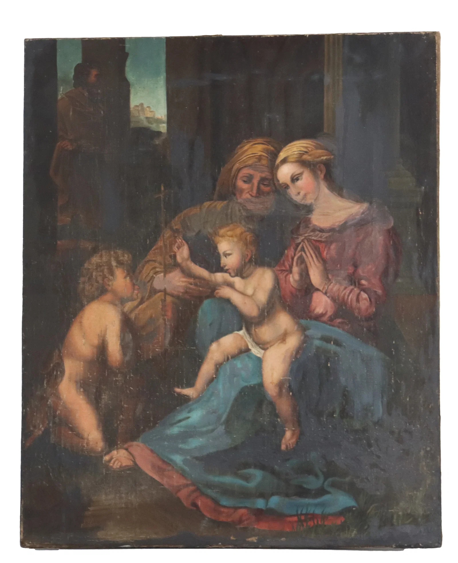 After Raphael (1483-1520) Italian, Oil on Board Reproduction of Religious Composition "The Madonna