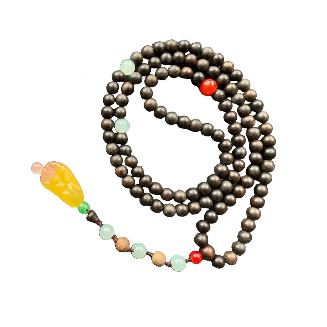 Agarwood necklace with 108 pieces of jade beads.