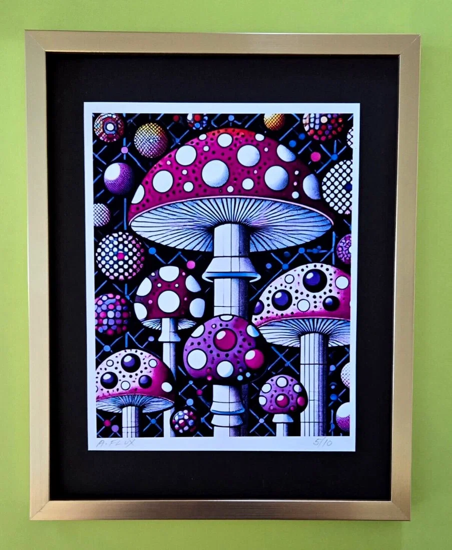 AIDAN FLUX | Hand Signed Authentic Ltd ED of 10 Print Framed Mushrooms World COA