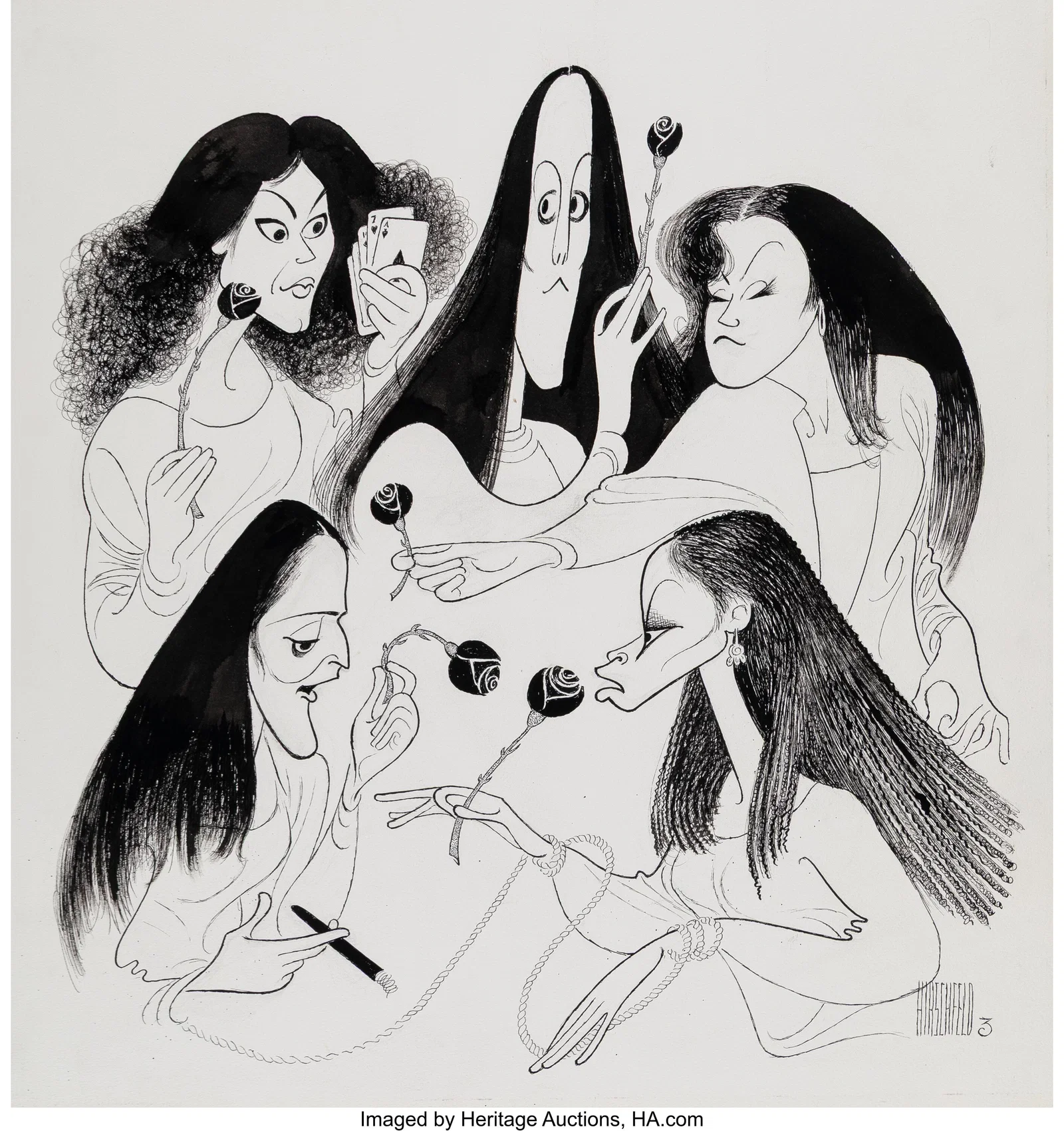 Al Hirschfeld (American, 1903-2003) The Five Alt