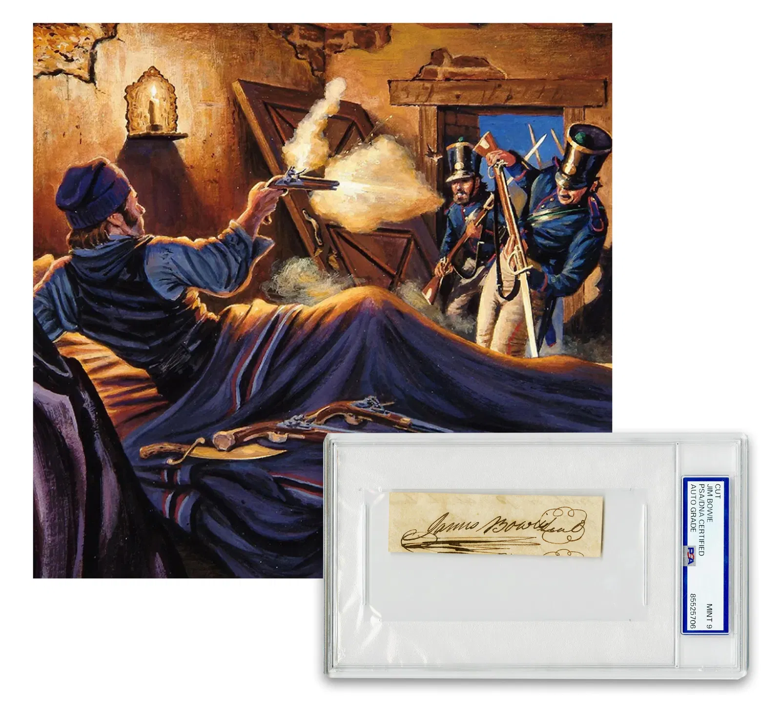 Alamo Defender James Bowie Clipped Signature, Highest Graded PSA MINT 9!