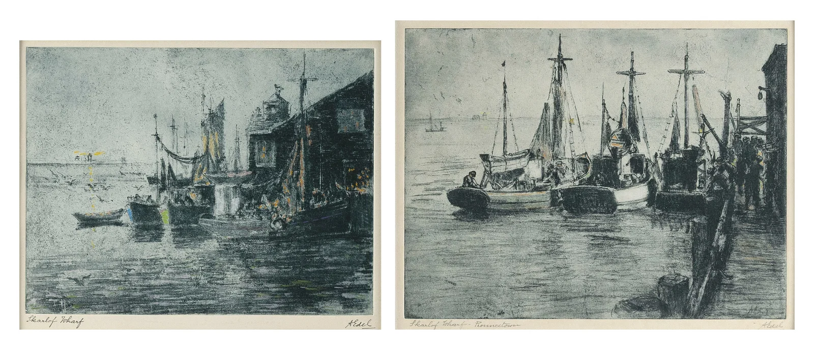 ALBERT EDEL (Massachusetts/France, 1894-1970), Two similar scenes of Provincetown, Massachusetts,