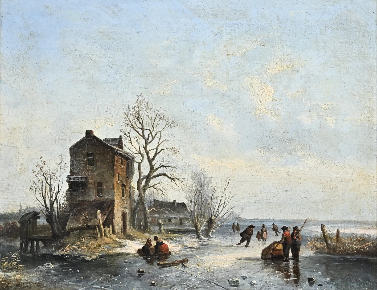 Albert Edouard MOERMAN (1808-1856), Winter Scene with Skaters, oil on canvas, signed