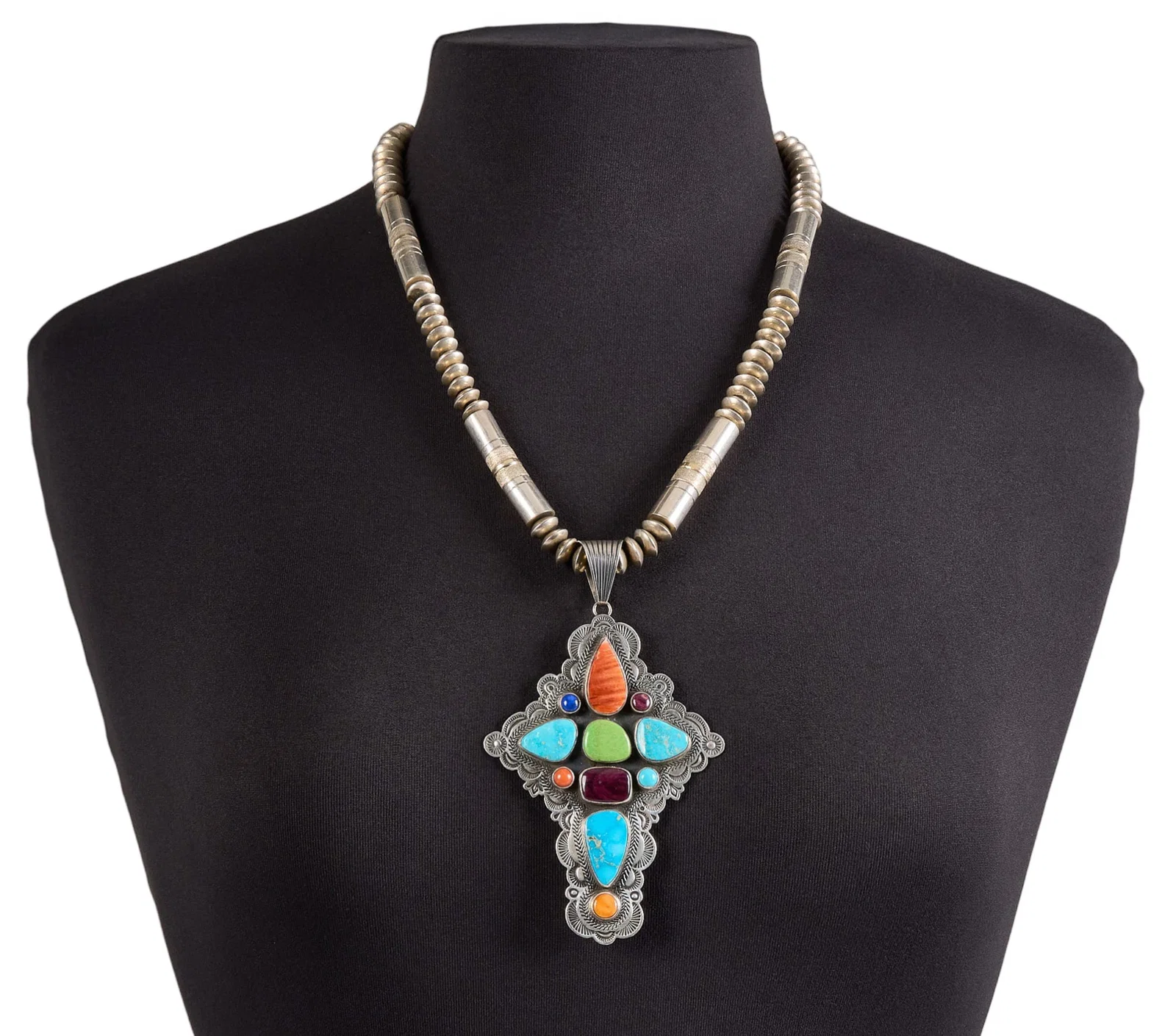 Albert Jake, Southwestern Sterling & Multi-Stone Cross Necklace