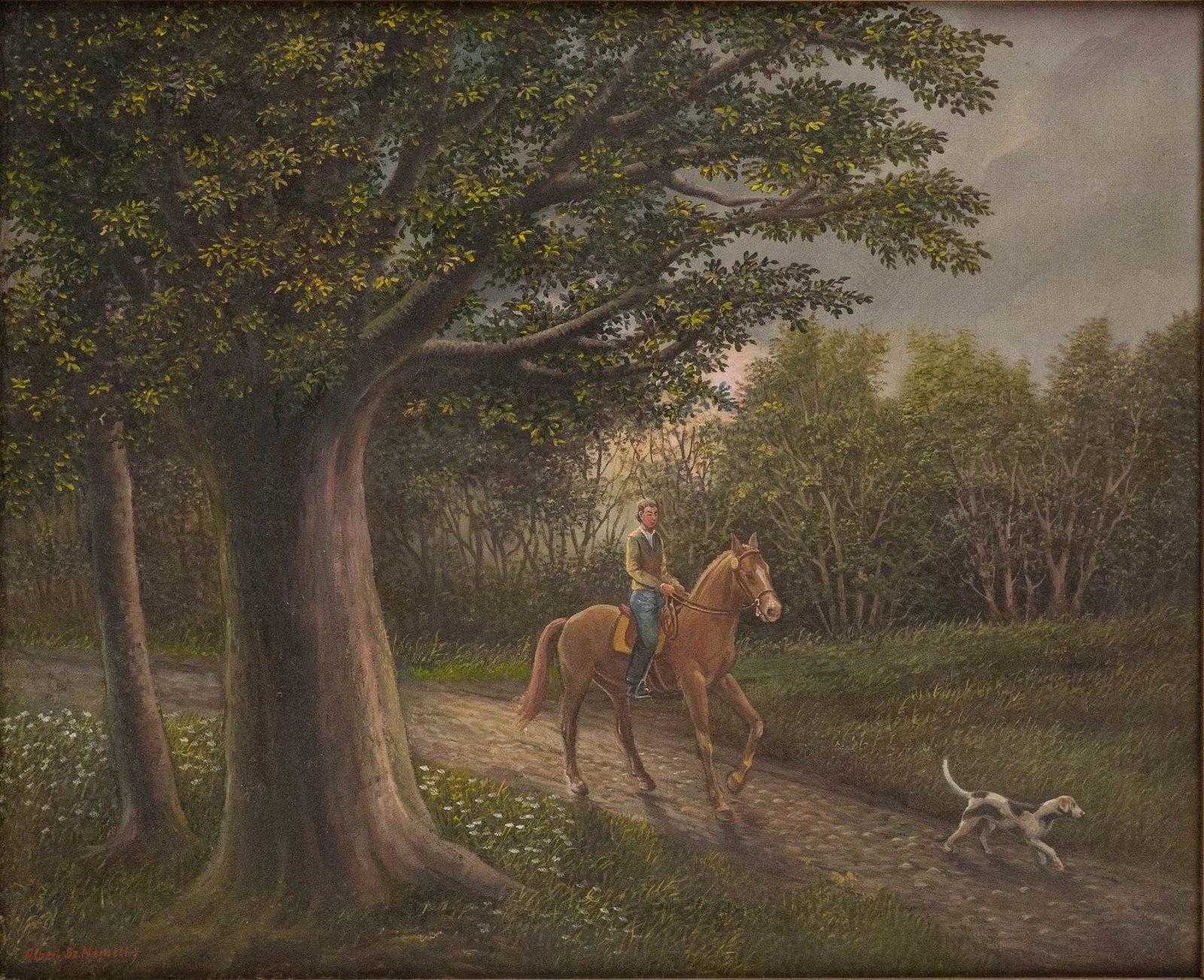 Albert Nemethy Sr., American 1920-1998, Horse and Rider in Landscape, Oil on Canvas