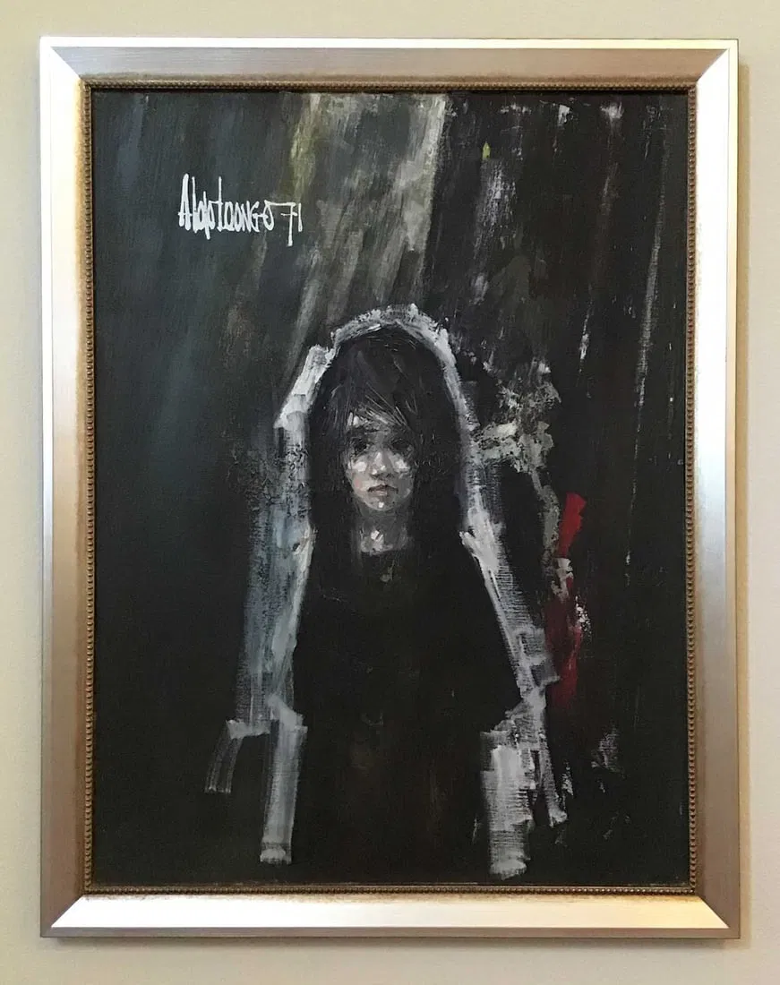 Aldo Luongo Small Face 1971 Original Oil Painting on Canvas, framed