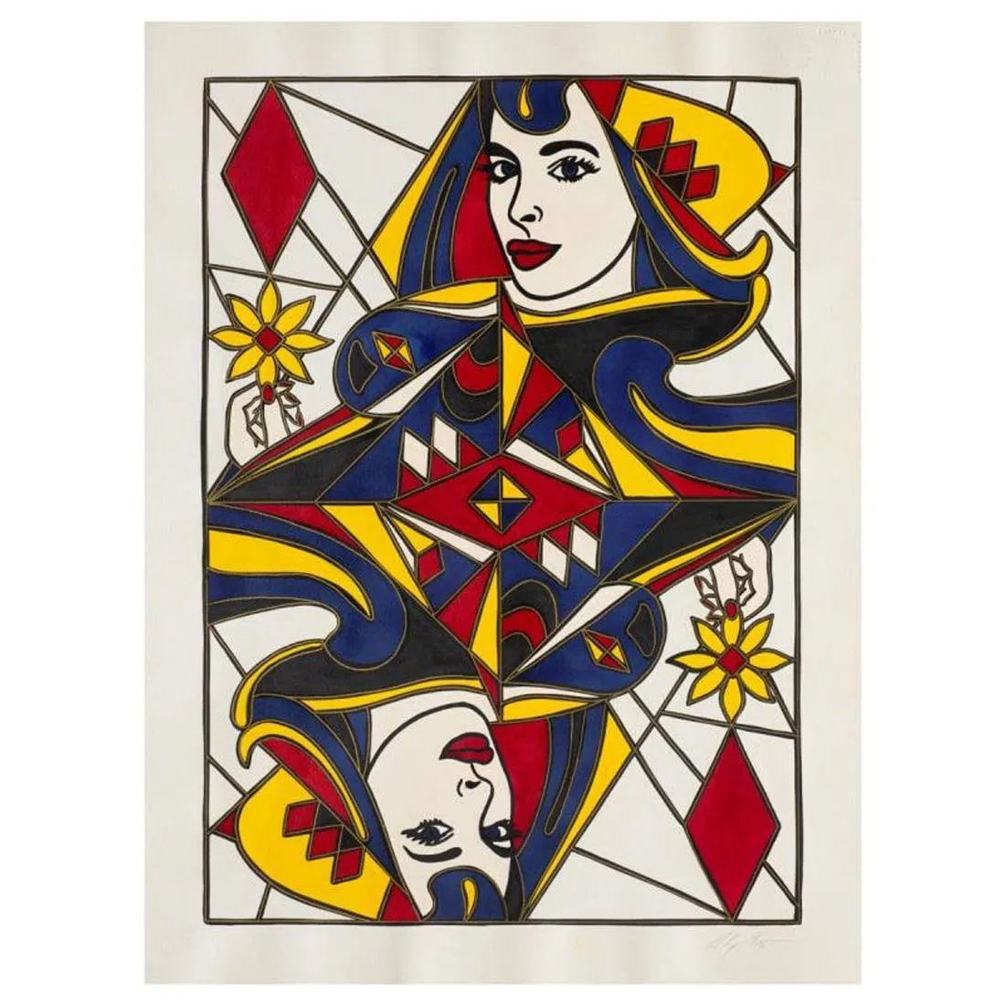 Alex Echo, "Queen Of Diamonds" Hand Signed Original Painting with Letter of Authenticity.