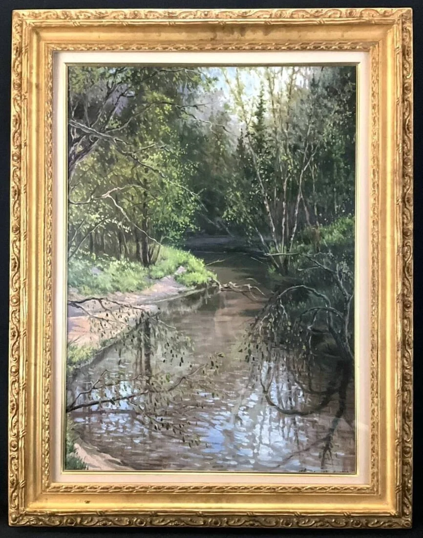 Alexander Zavarin Russian Soviet Oil Painting Forest River Landscape Signed 1983