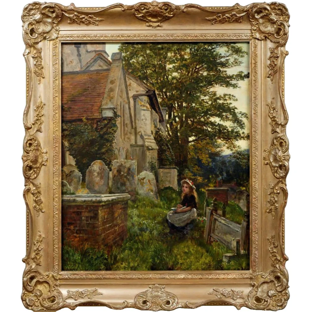 Alfred Dickson, Girl by the Church, oil painting