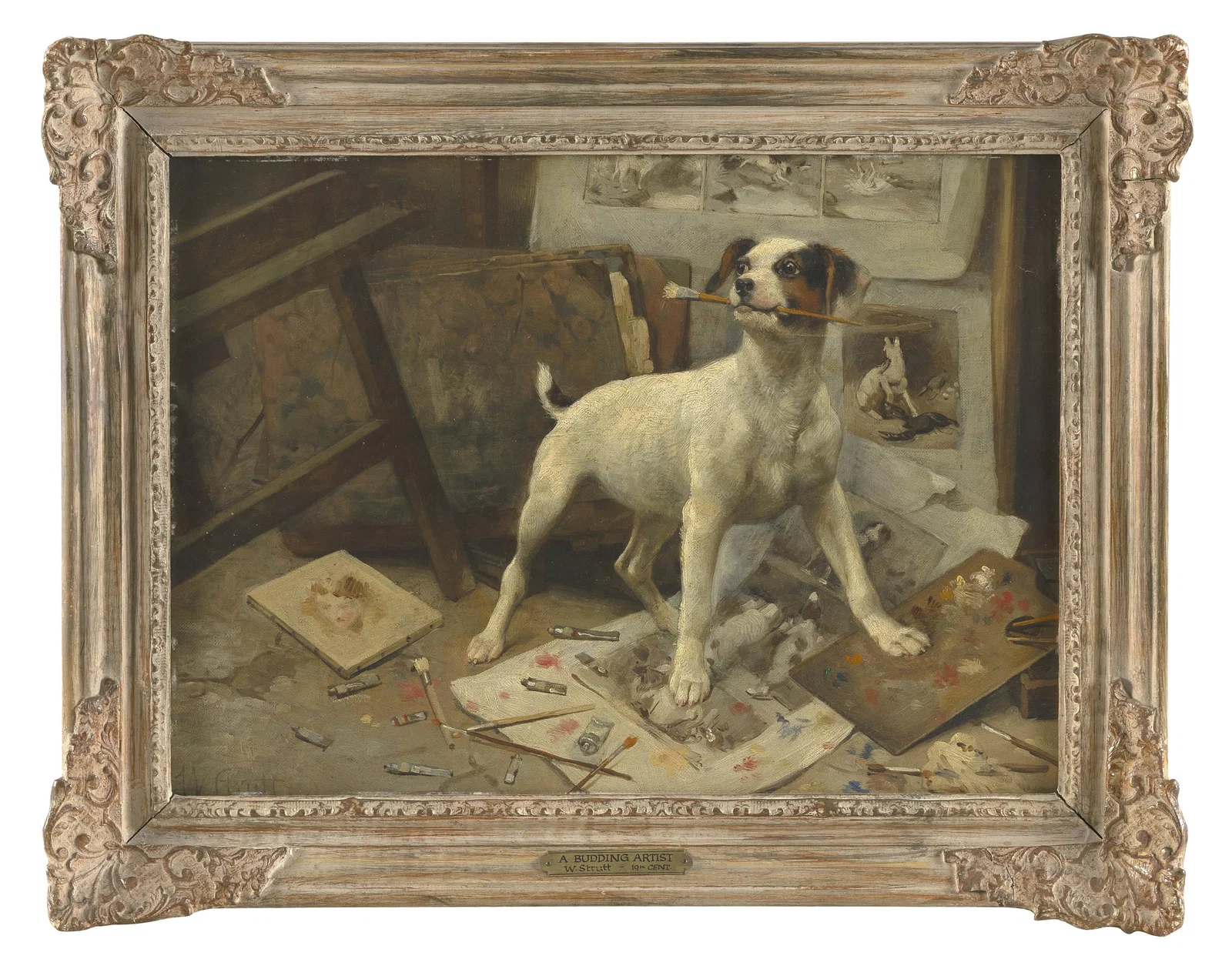 ALFRED WILLIAM STRUTT (England/Australia, 1856-1924), "A Budding Artist"., Oil on board, 13.25" x