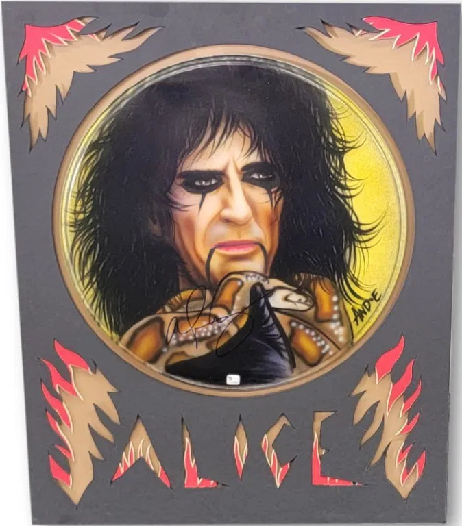 Alice Cooper Autographed Custom Painted Drumhead GAI Certified