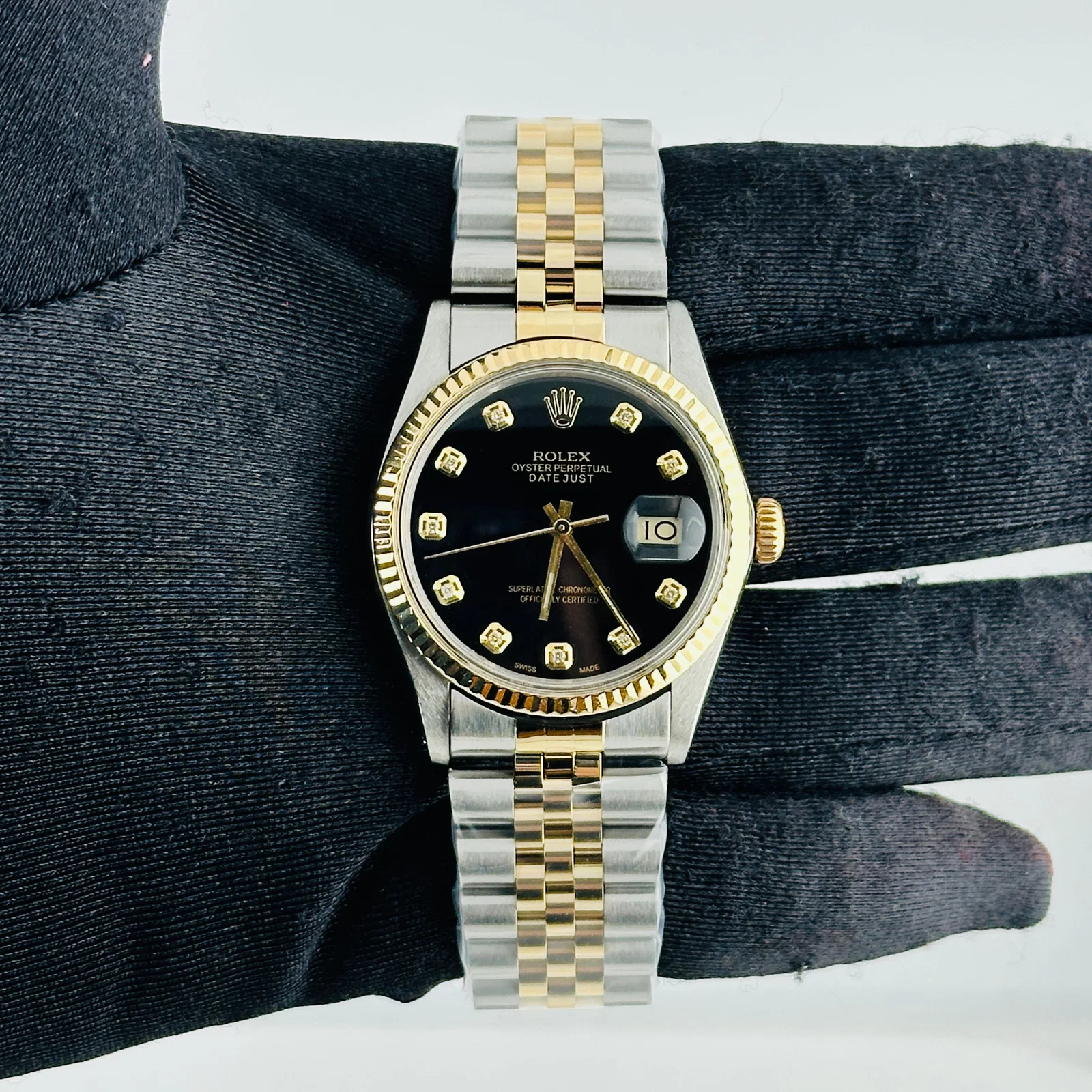AM Black Diamond Dial Rolex Datejust Ref 16013 on Aftermarket Jubilee Bracelet