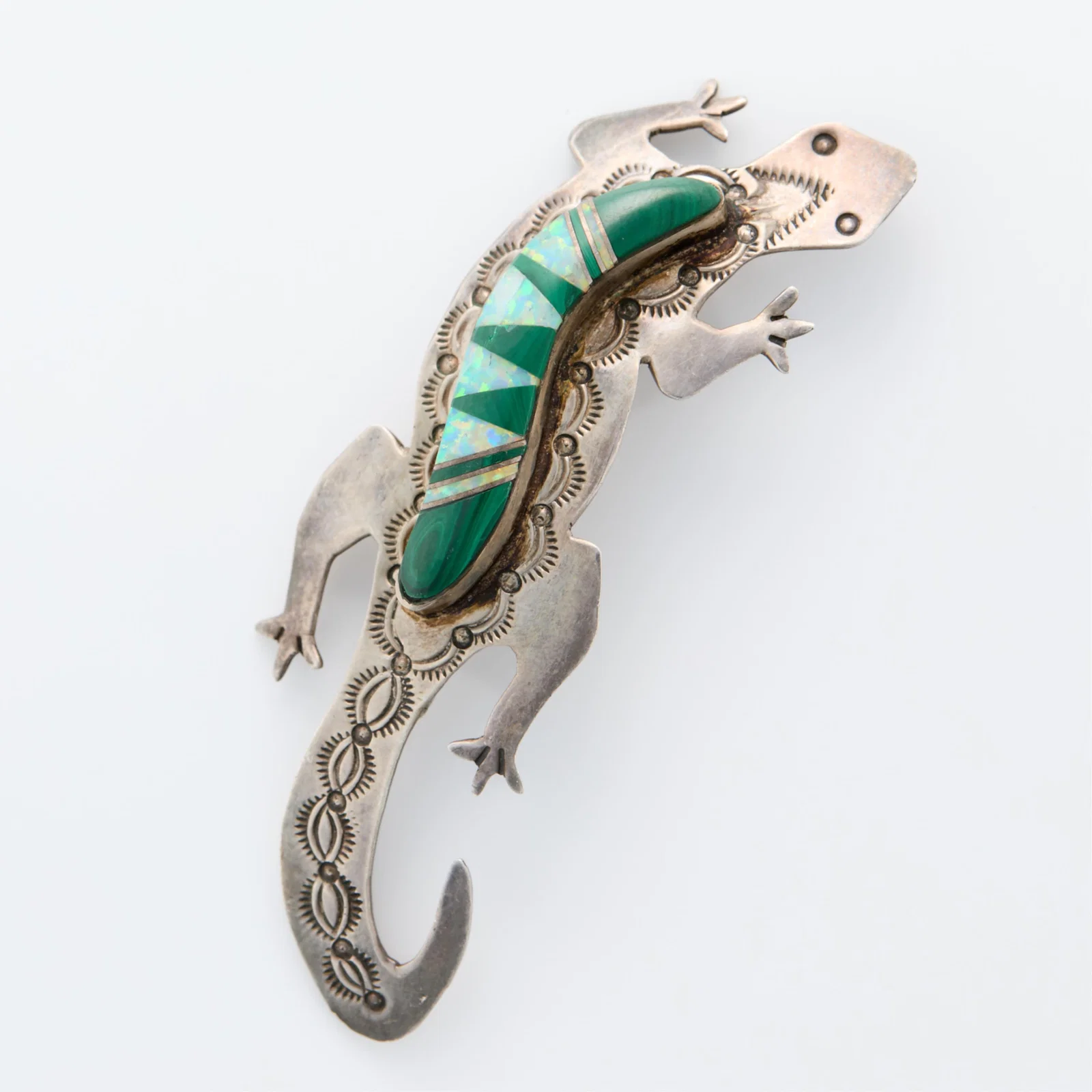 Ambrose Tsosie Sterling Lizard Opal Pin