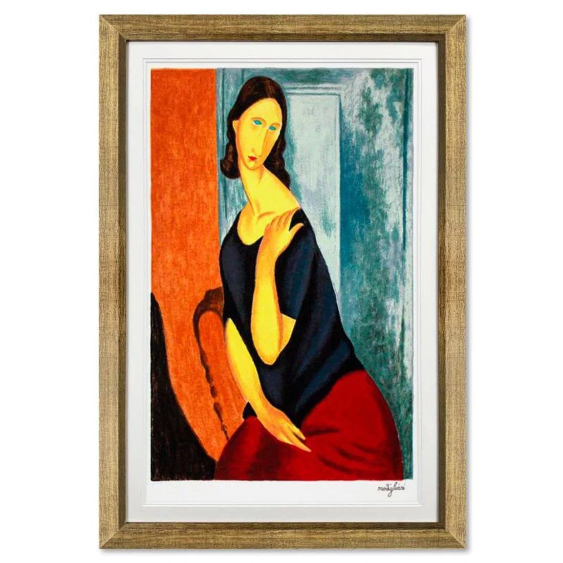 Amedeo Modigliani (1884-1920), "Jenne Hebuterne Con La Mano Sulla Spalla Sinistra" Framed Limited