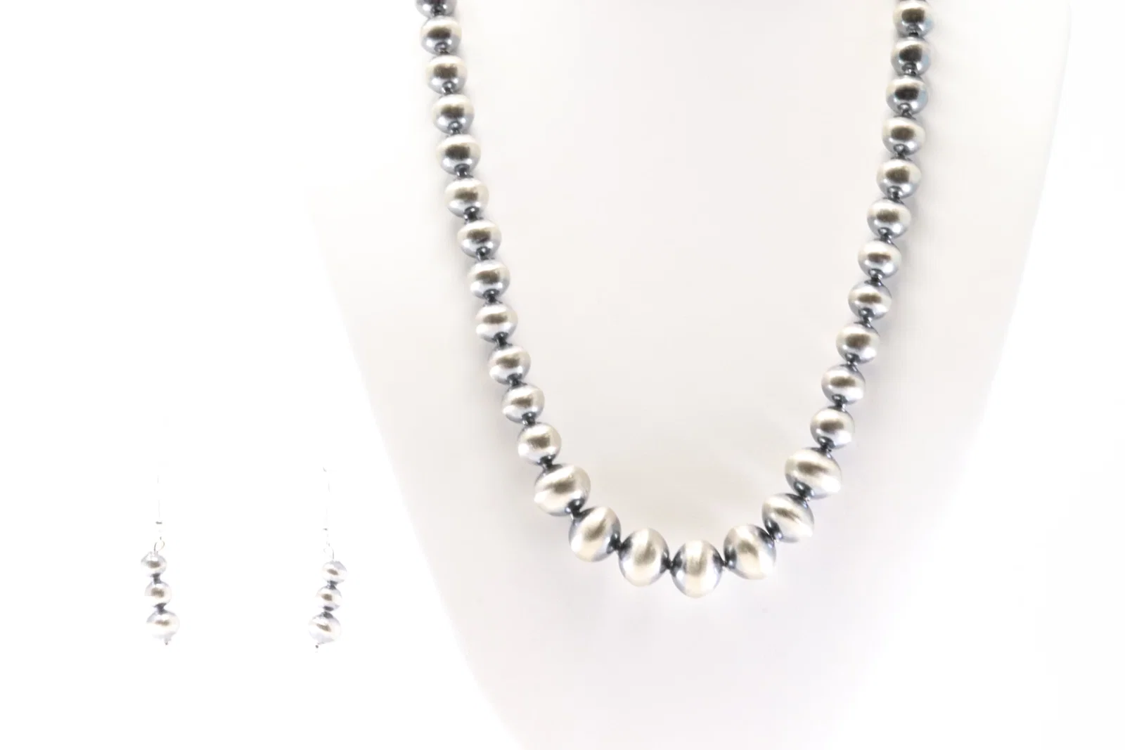 America Sterling Silver Pearl Beaded Necklace & Dangling Earring's Set.