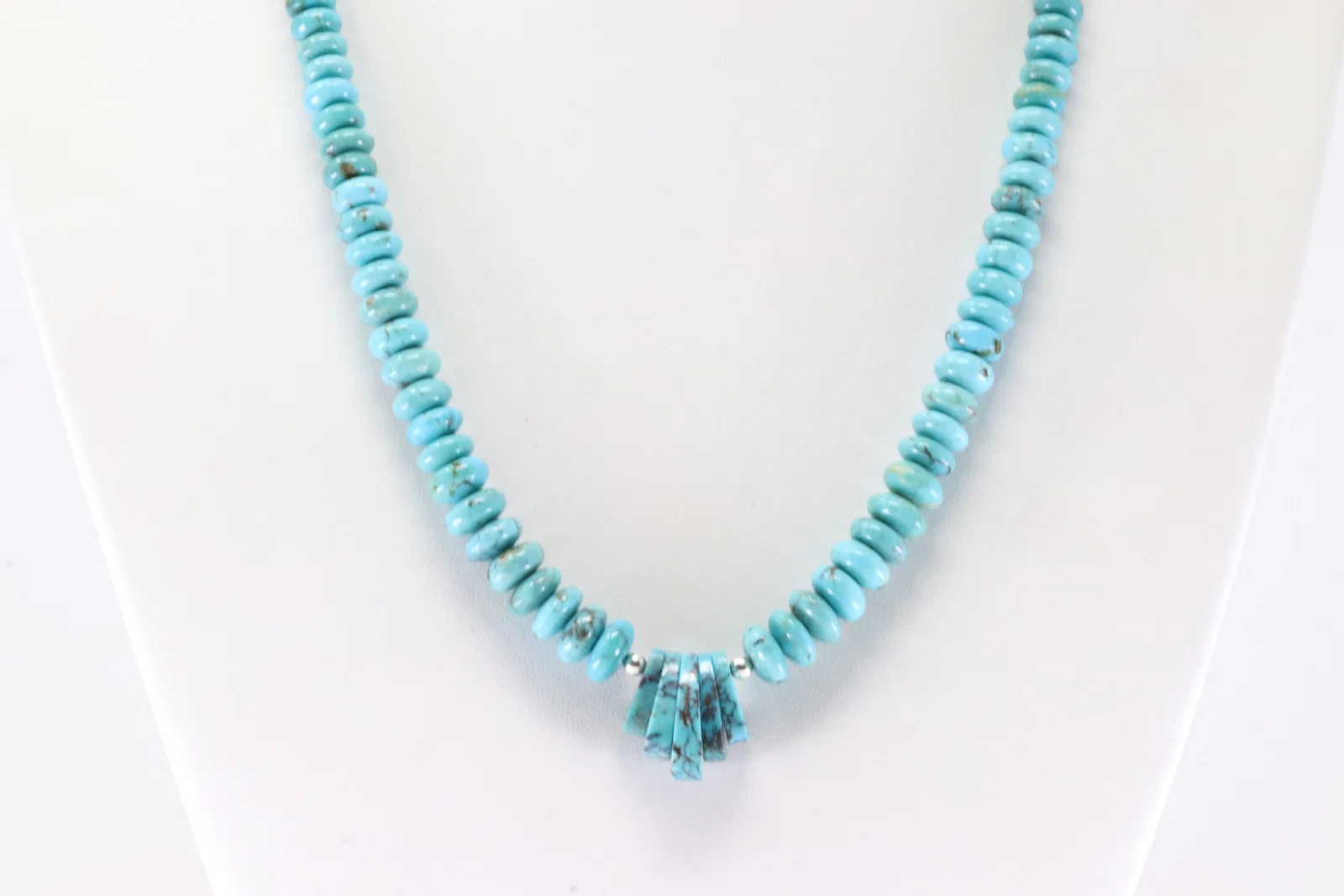 America Sterling Silver Turquoise Pearl Beaded Necklace.