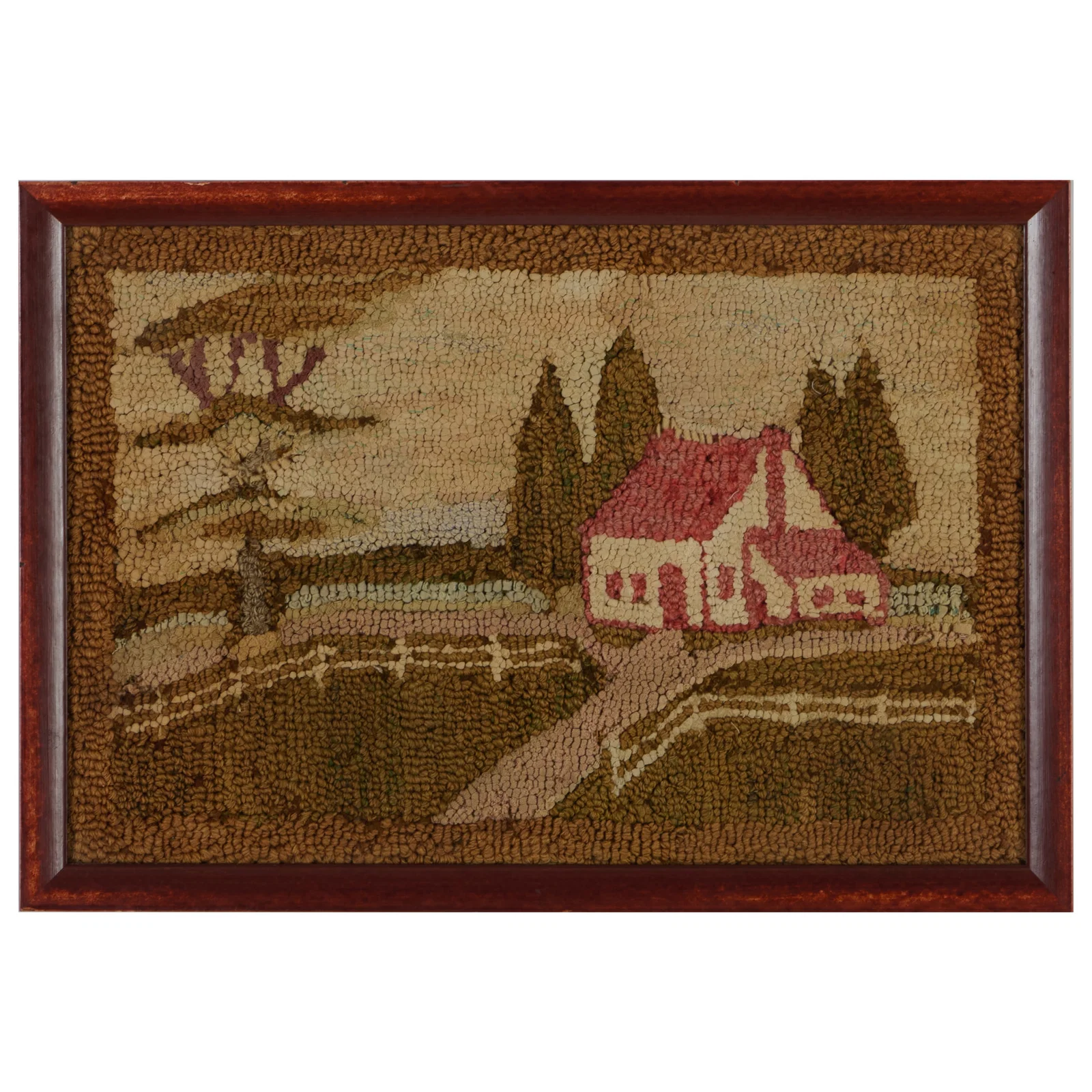 American Hooked Panel of a House in the Countryside