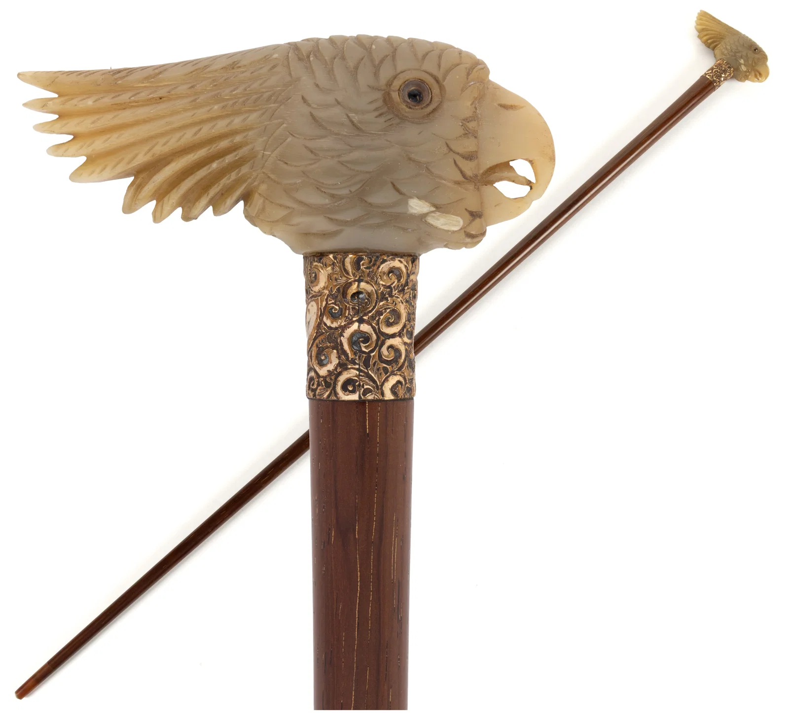 AMERICAN OR ENGLISH CARVED JADE / JADE-LIKE DRESS CANE / WALKING STICK