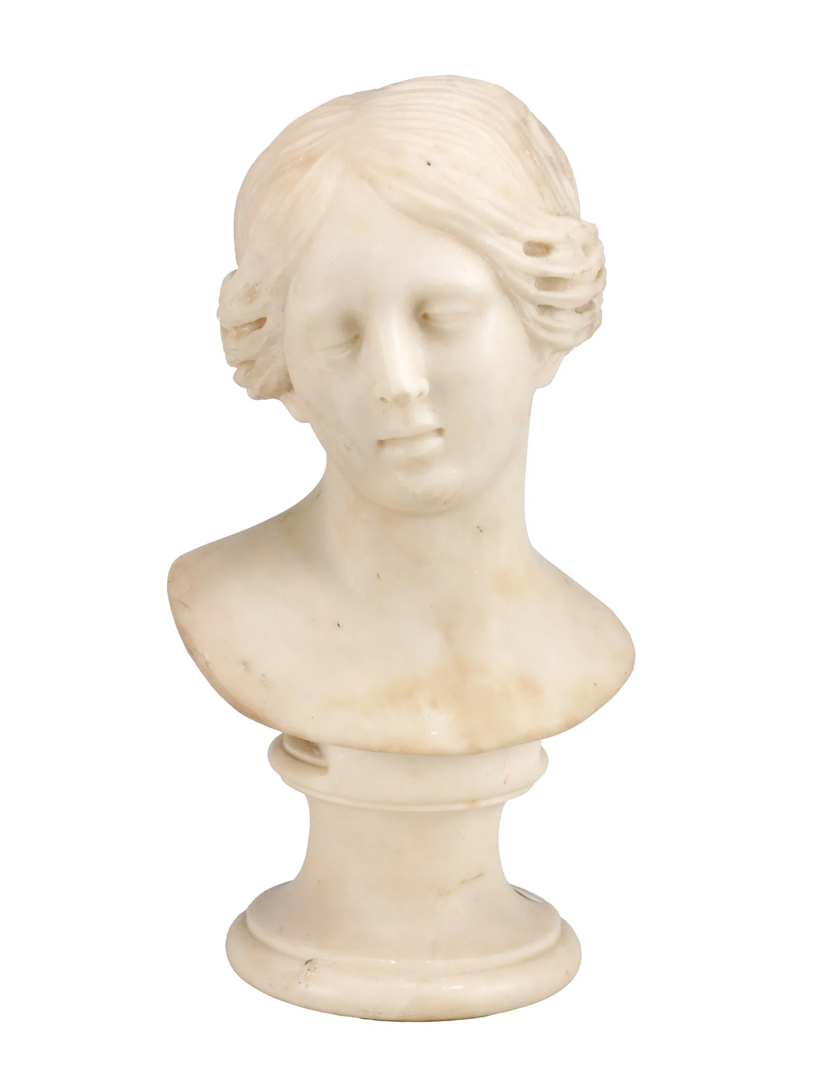 AN 18TH/19TH CENTURY CARVED WHITE MARBLE FEMALE BUST